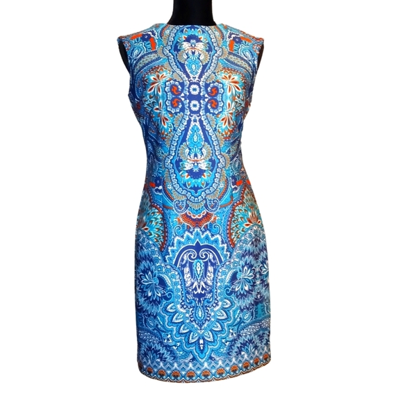SIZE 8: NWOT LIZ CLAIBORNE Bold Blue Paisley Dress - Picture 2 of 10